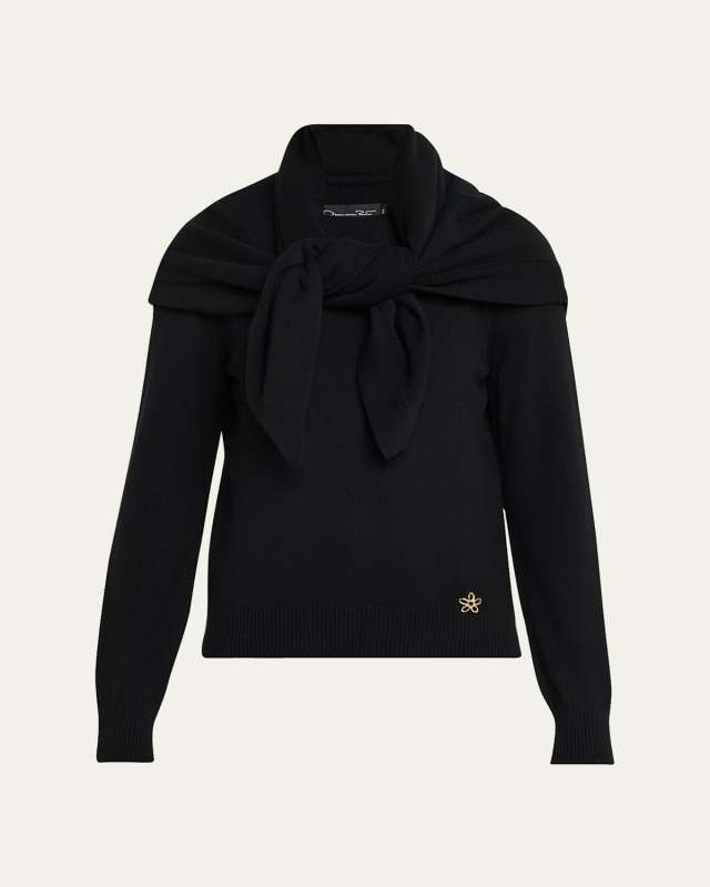 Crewneck Cashmere Sweater With Removable Scarf